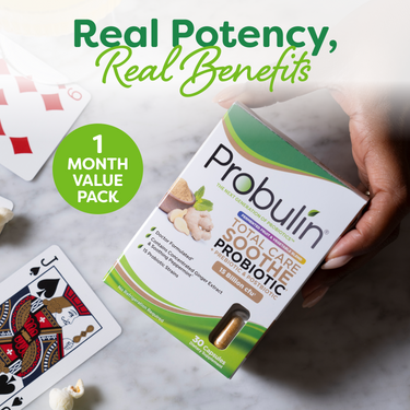 Probulin Total Care Soothe 30-count one-month supply, a doctor-formulated solution for consistent bloating support.