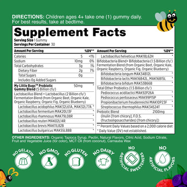 My Little Bugs™ Probiotic Gummies for Kids Supplement Facts Panel